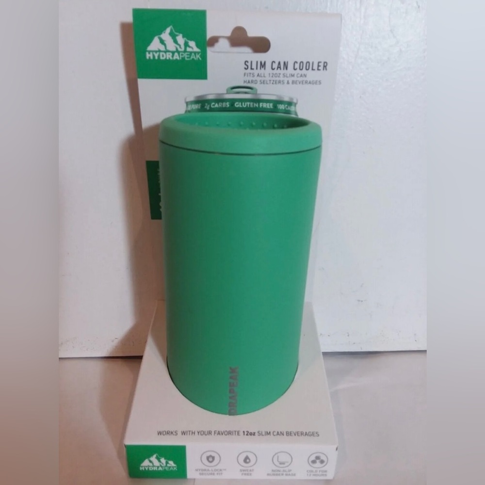 HydraPeak 12oz Slim Can Cooler Green Sweat Free Double Walled FAST SHIP- NEW